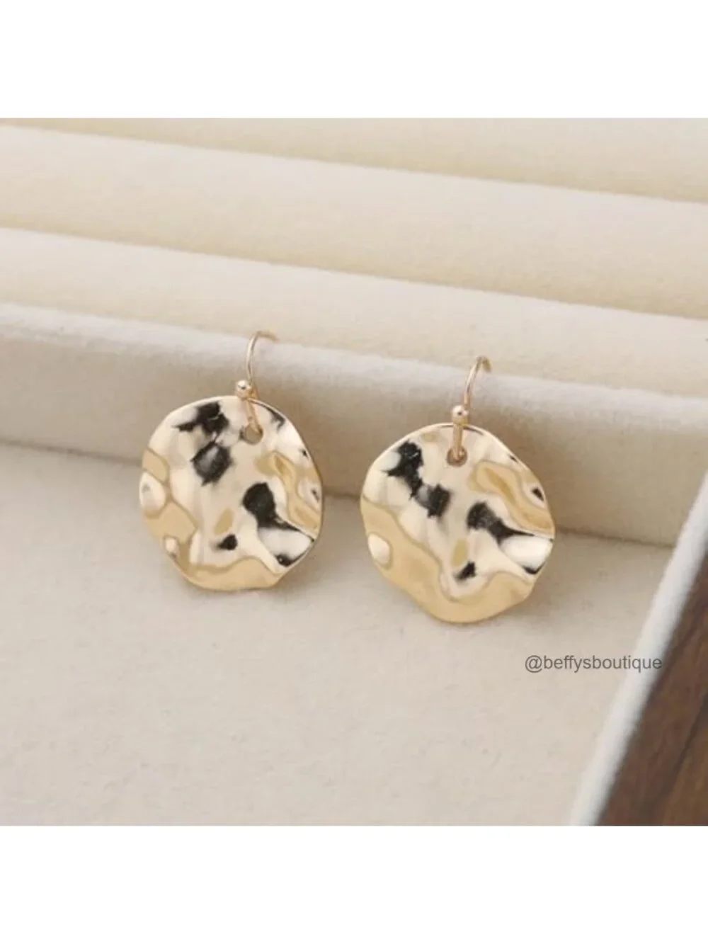 Hammered Disc Dangle Earrings Boho Vintage Style Alloy Drop